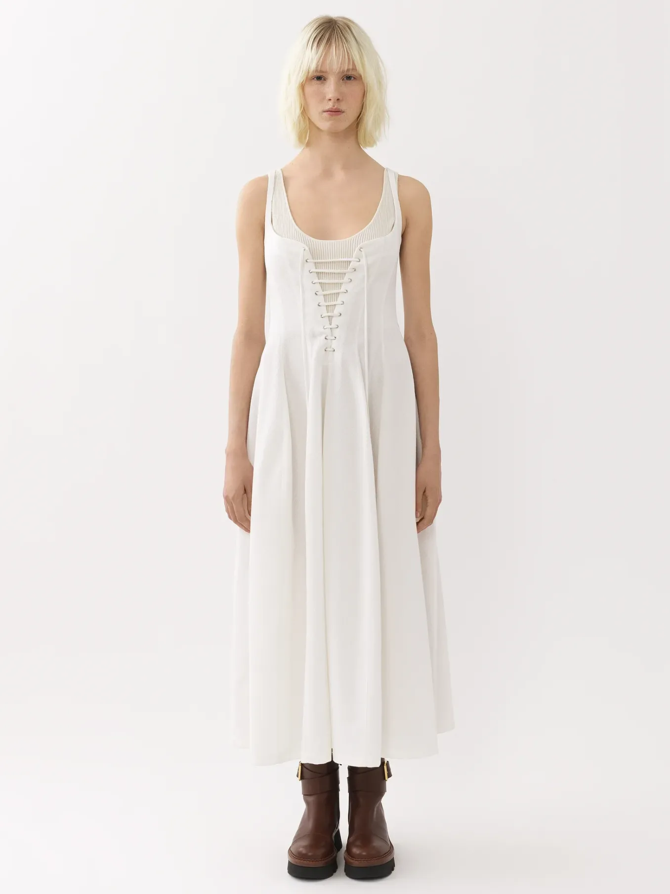 Robes-Chloé Robe Midi Evasee A Lacets Iconic Milk