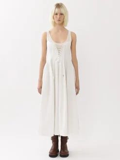 Robes-Chloé Robe Midi Evasee A Lacets Iconic Milk