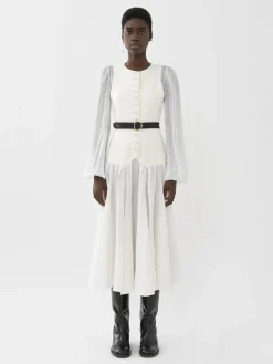 Robes-Chloé Robe Midi Trompe-L'Oeil Iconic Milk