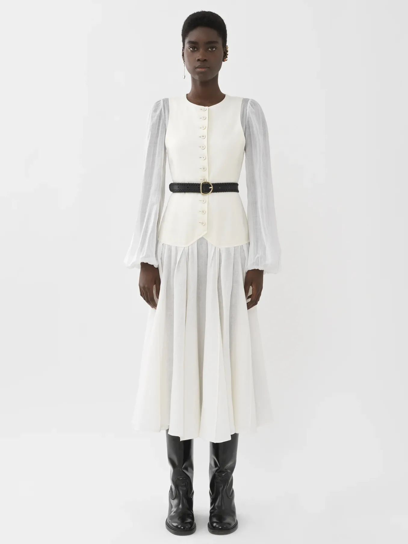 Robes-Chloé Robe Midi Trompe-L'Oeil Iconic Milk