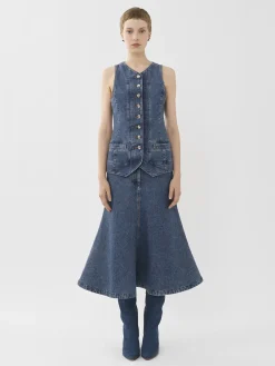 Robes-Chloé Robe Midi Trompe-L'Oeil Dusky Blue