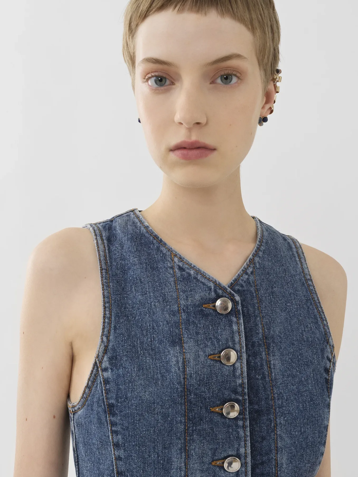 Robes-Chloé Robe Midi Trompe-L'Oeil Dusky Blue