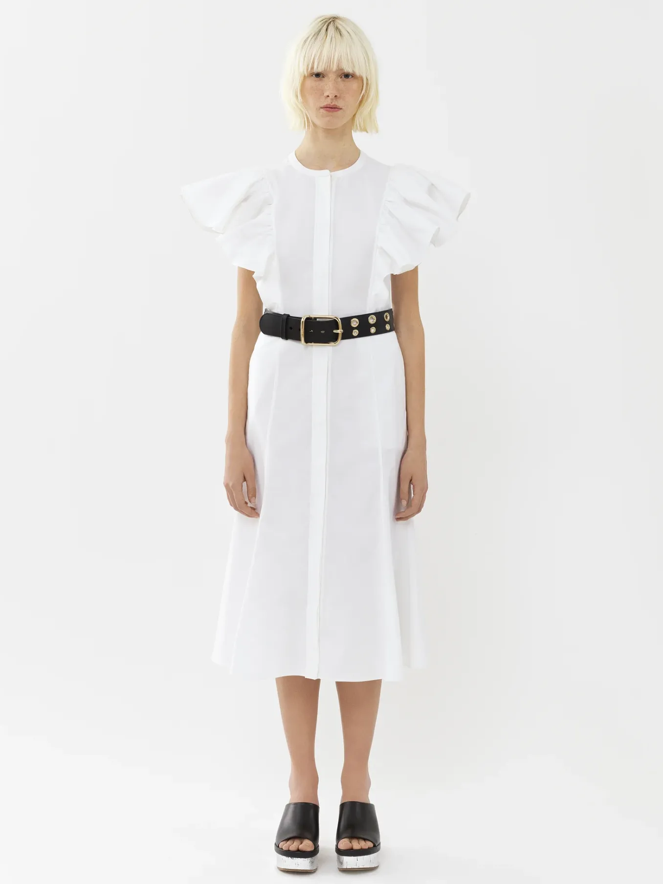 Robes-Chloé Robe Midi Volantee Blanc