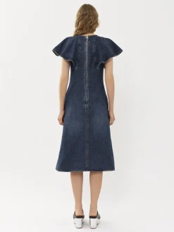 Robes-Chloé Robe Midi Volantee Faded Denim
