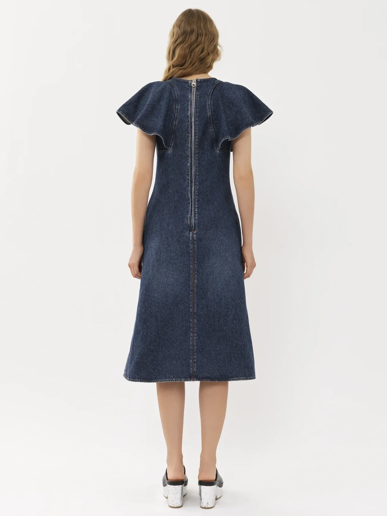 Robes-Chloé Robe Midi Volantee Faded Denim