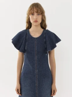 Robes-Chloé Robe Midi Volantee Faded Denim