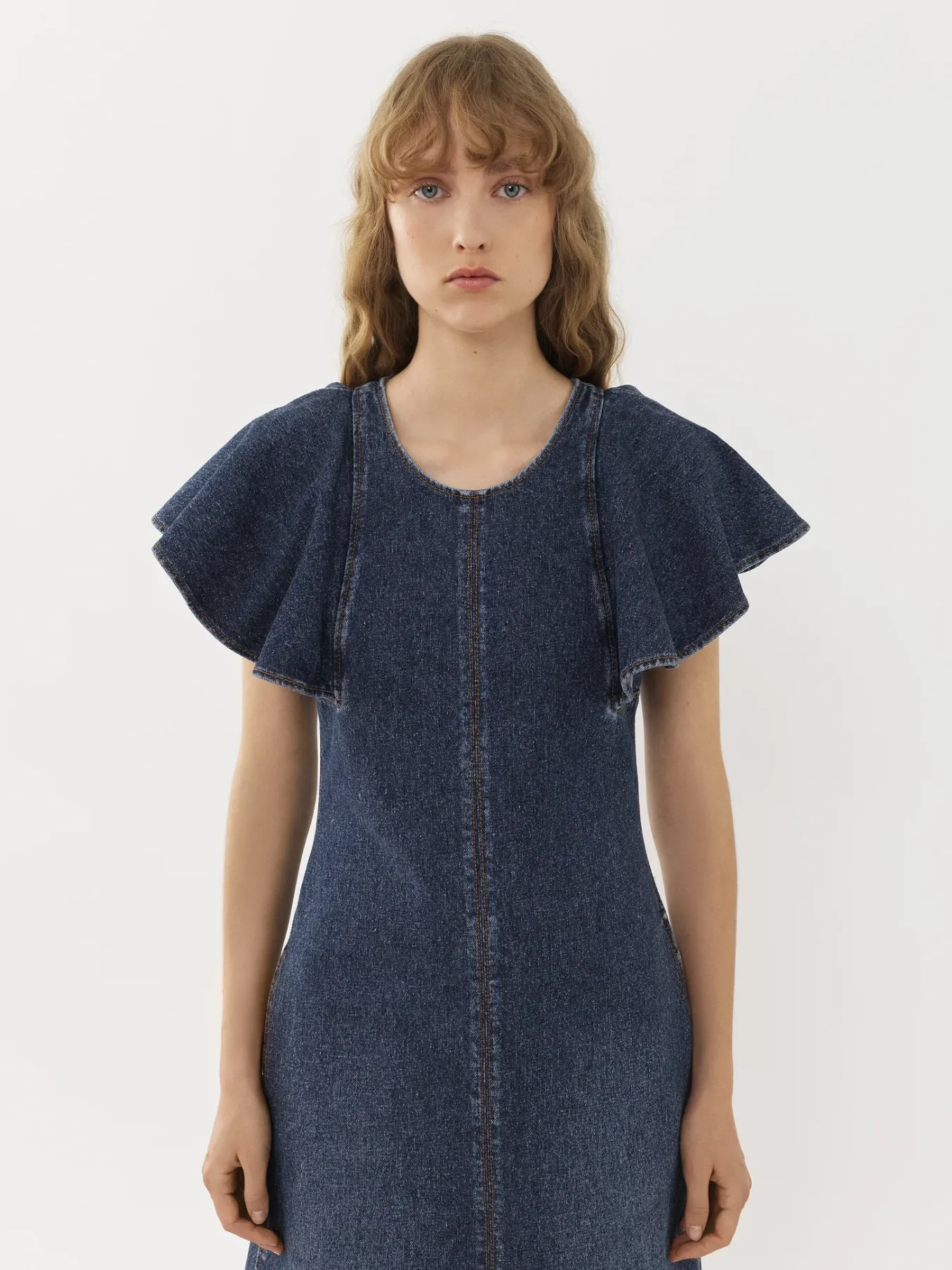 Robes-Chloé Robe Midi Volantee Faded Denim