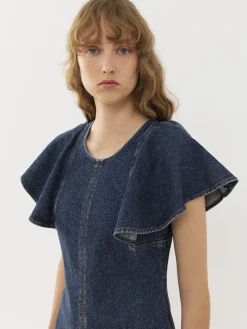 Robes-Chloé Robe Midi Volantee Faded Denim