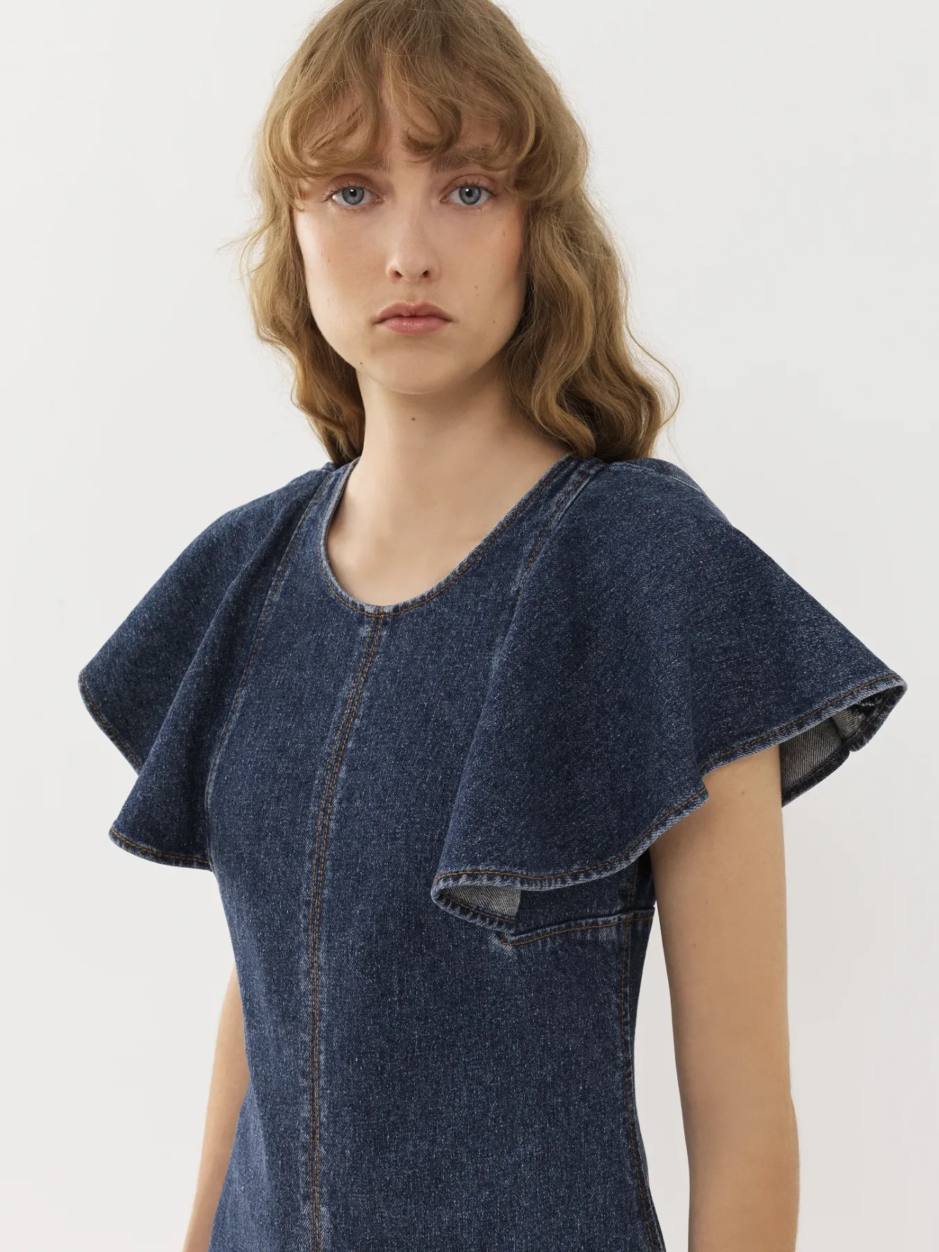 Robes-Chloé Robe Midi Volantee Faded Denim