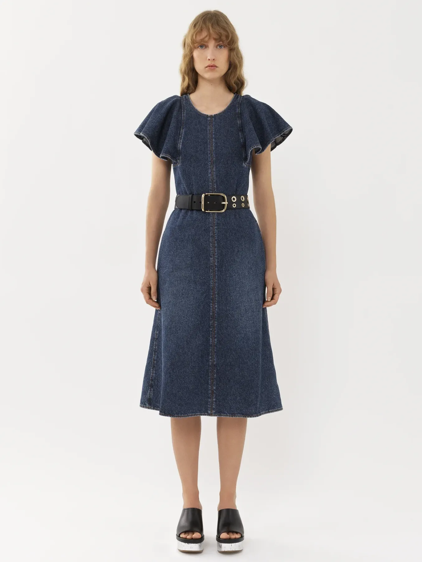 Robes-Chloé Robe Midi Volantee Faded Denim