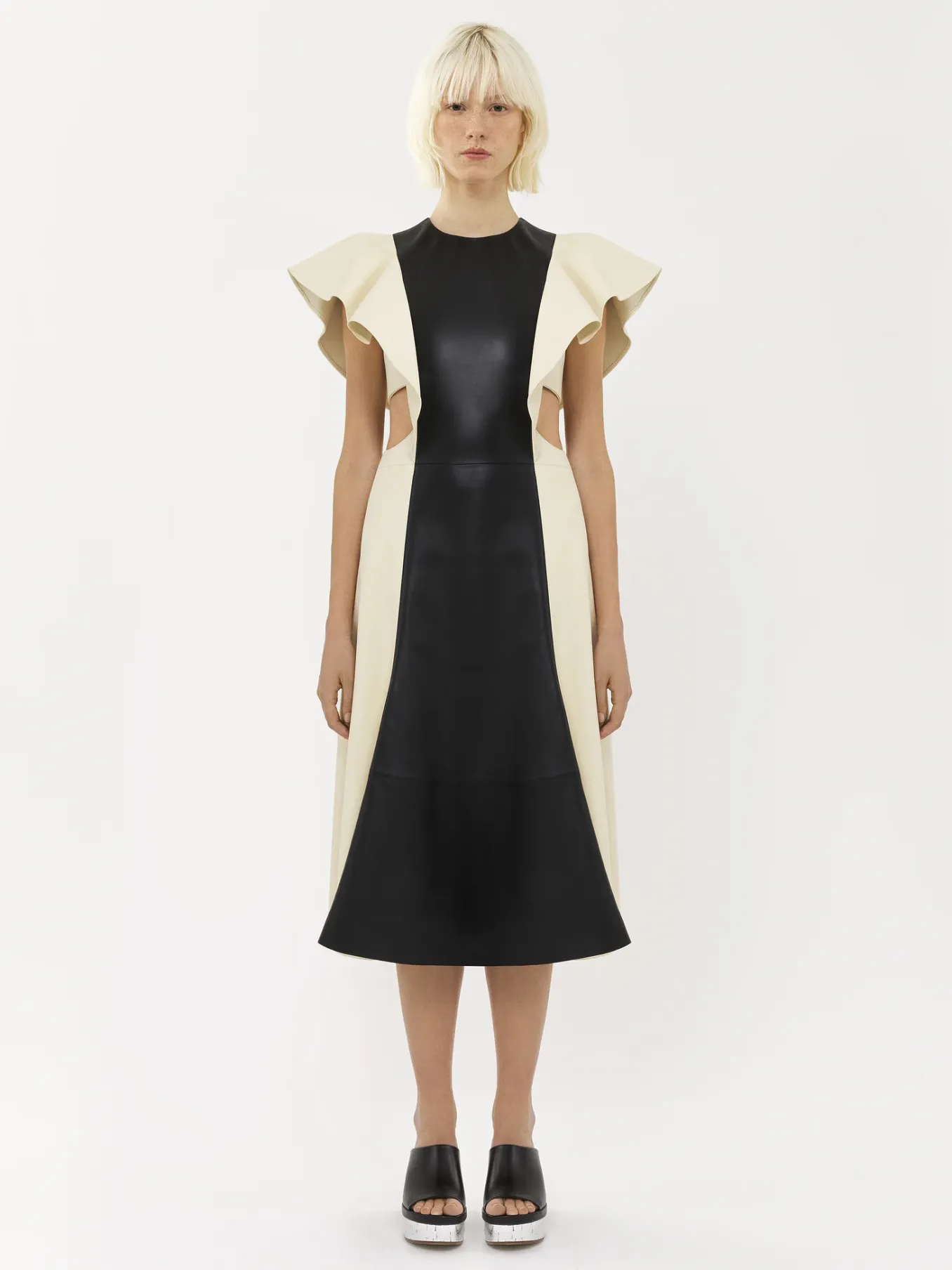 Robes-Chloé Robe Midi Volantee Black - White 1