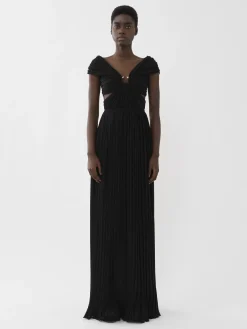 Robes-Chloé Robe Plissee Epaules Nues Noir