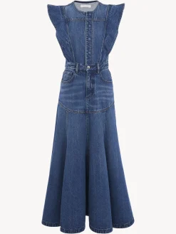 Robes-Chloé Robe Trompe L'Oeil Evasee Dusky Blue