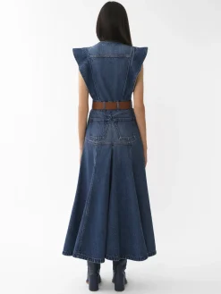 Robes-Chloé Robe Trompe L'Oeil Evasee Dusky Blue