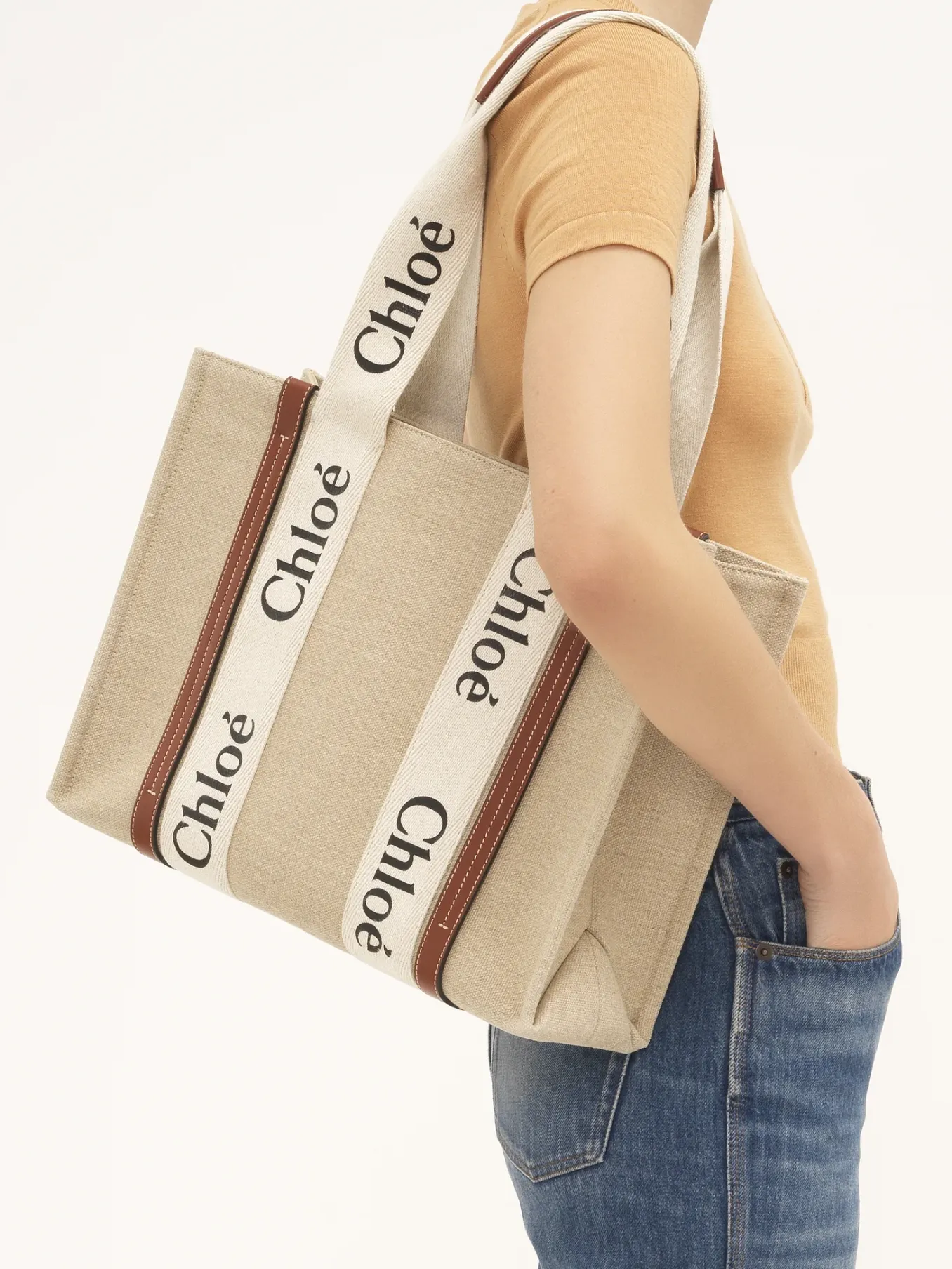 Sacs Cabas-Chloé Sac Cabas Woody White - Brown 1