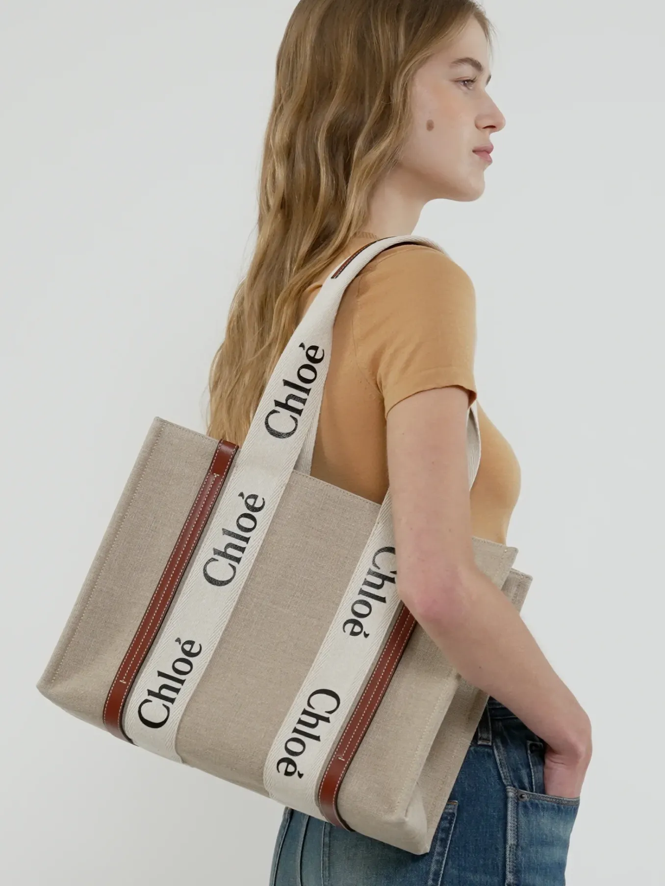 Sacs Cabas-Chloé Sac Cabas Woody White - Brown 1