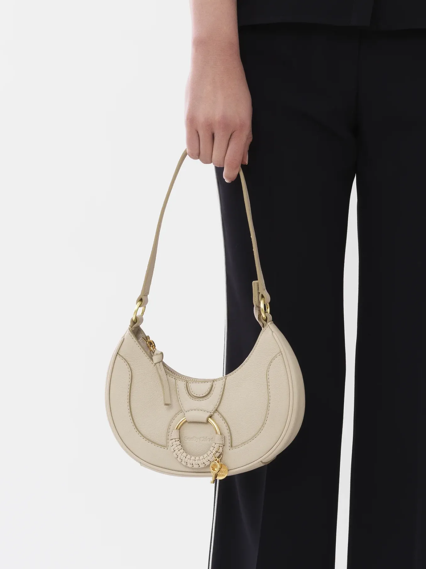 Sacs Porté Épaule-Chloé Sac Demi-Lune Hana Cement Beige