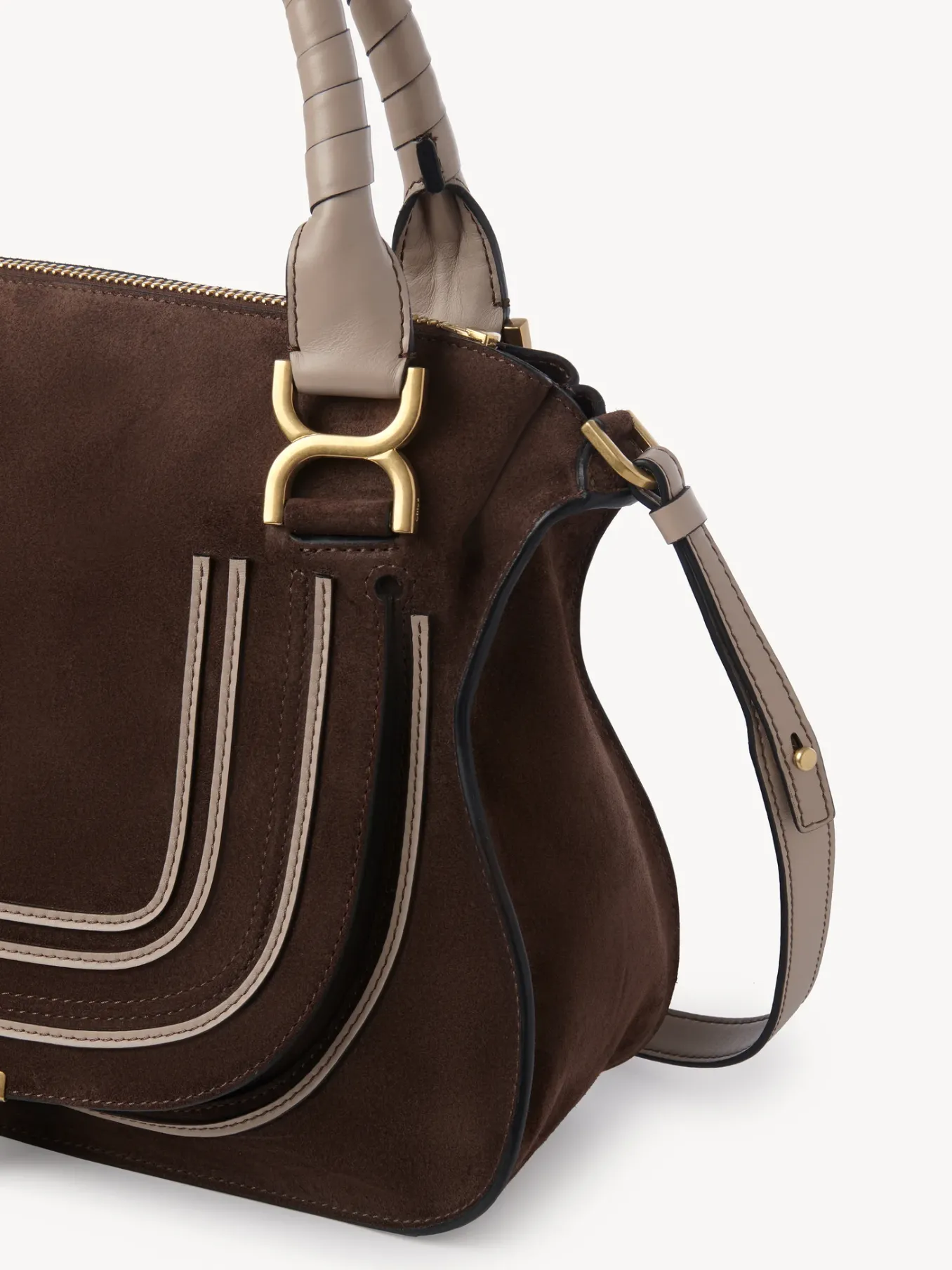 Sacs À Bandoulière-Chloé Sac Double Porte Marcie Pure Brown