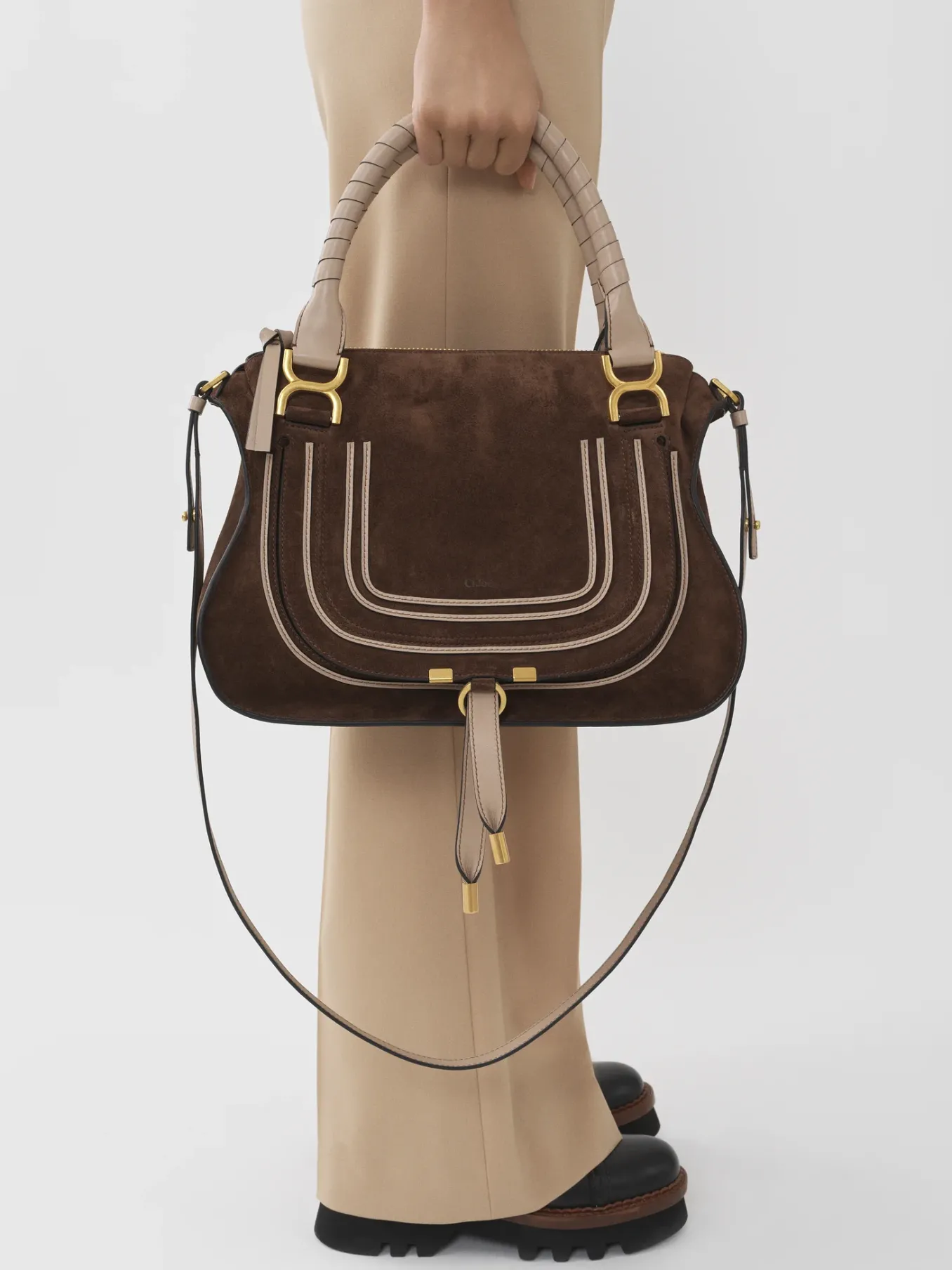 Sacs À Bandoulière-Chloé Sac Double Porte Marcie Pure Brown
