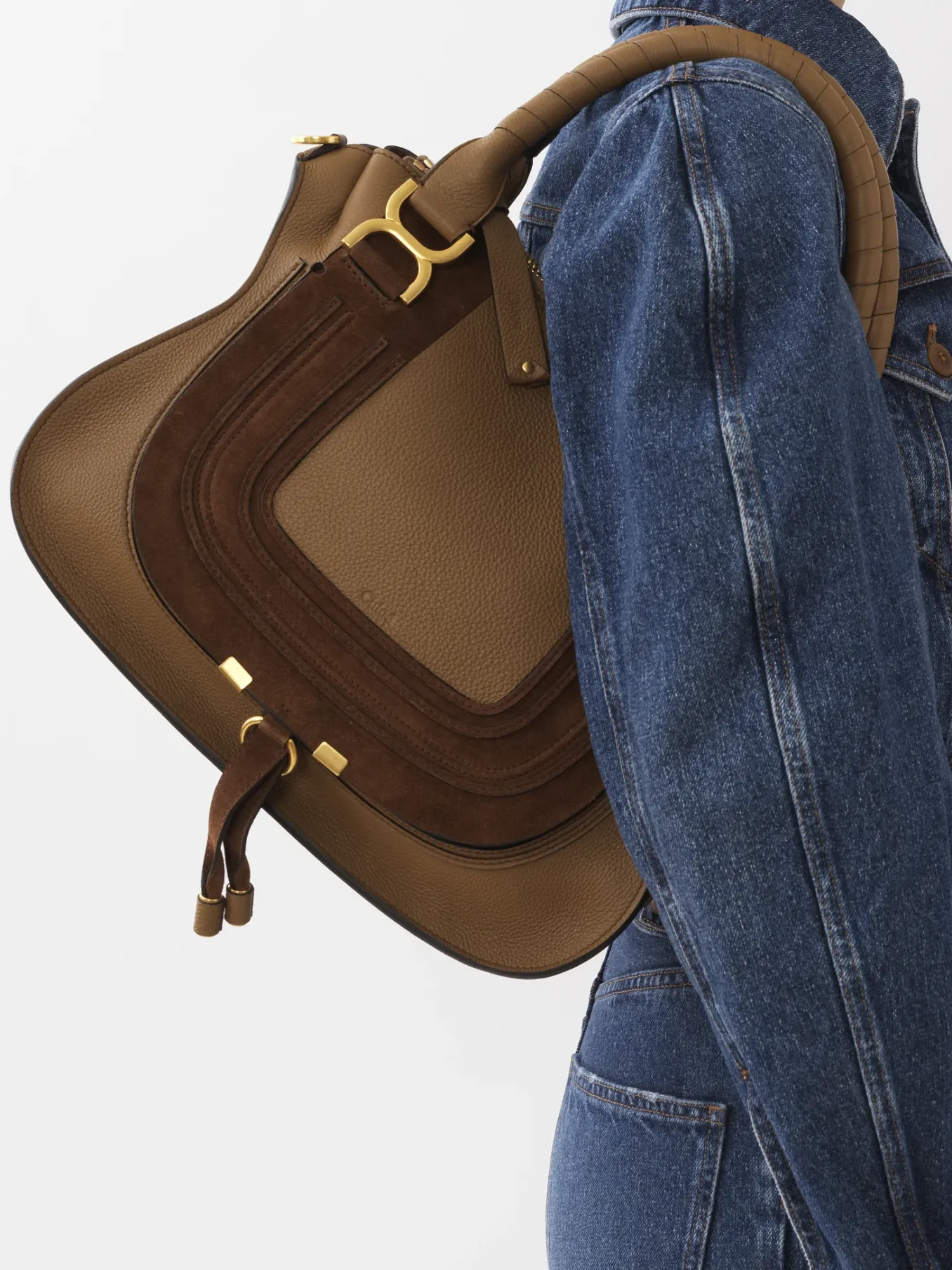 Sacs À Bandoulière-Chloé Sac Double Porte Marcie Desert Beige