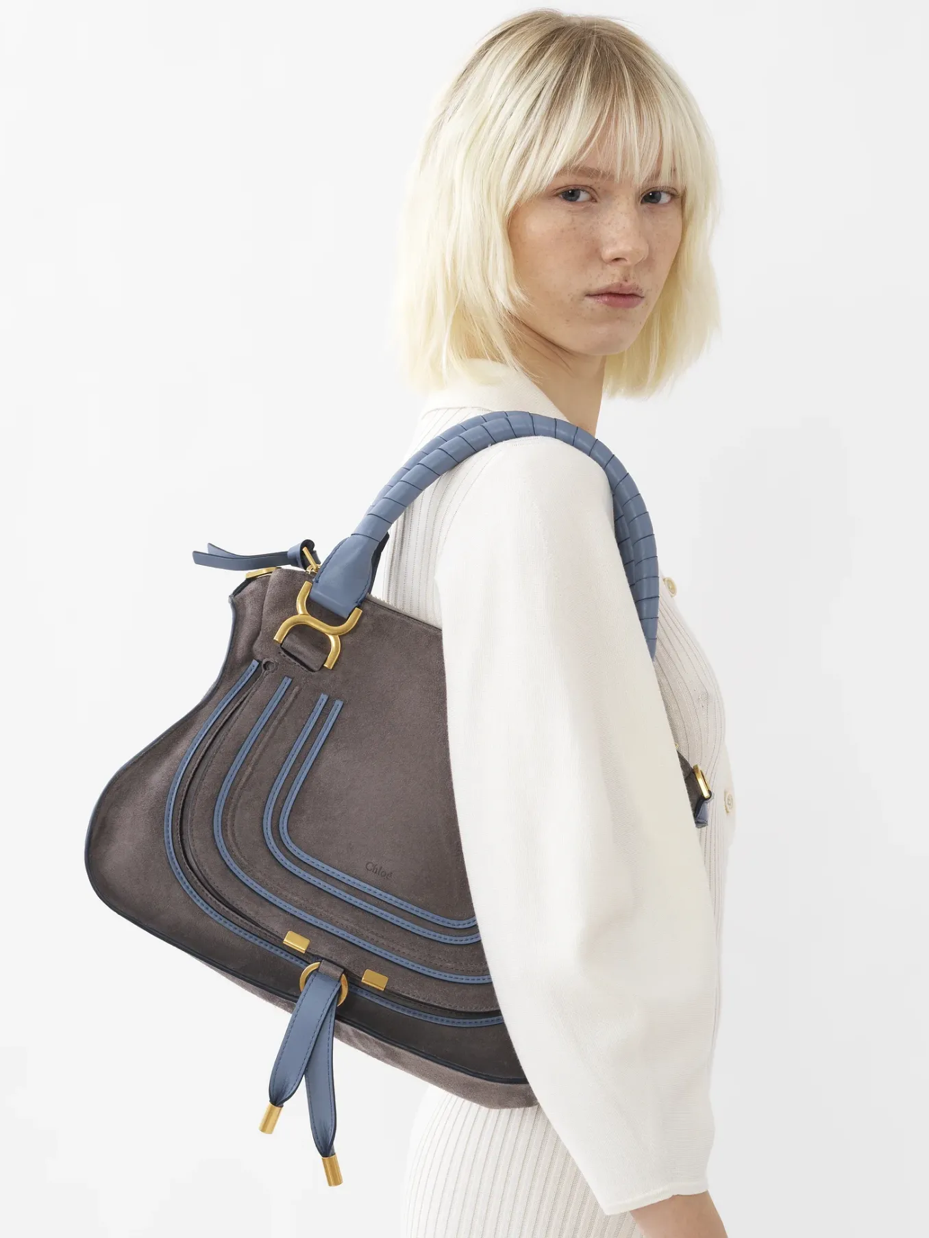 Sacs À Bandoulière-Chloé Sac Double Porte Marcie Cashmere Grey