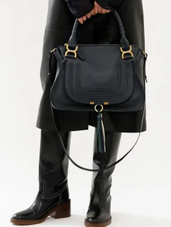 Sacs À Bandoulière-Chloé Sac Double Porte Marcie Iconic Navy