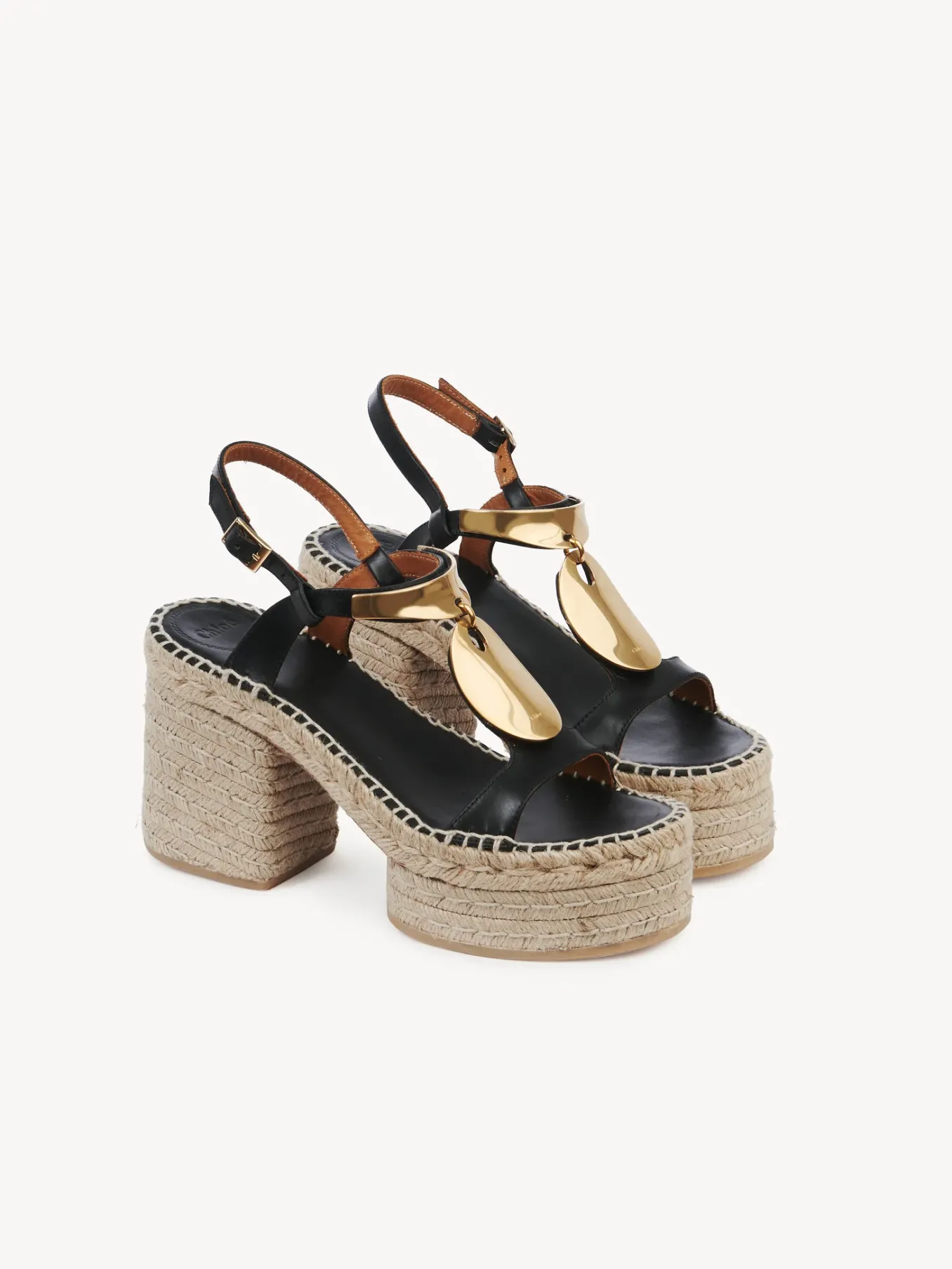 Sandales Et Espadrilles-Chloé Sandales Espadrilles A Talon Pema Black Gold.