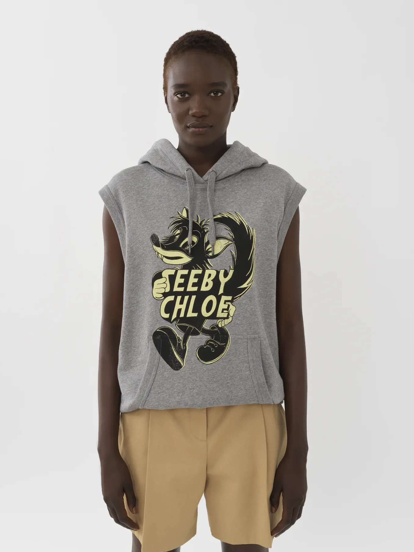 Vêtements-Chloé Sweat A Capuche Sans Manches Limestone Grey