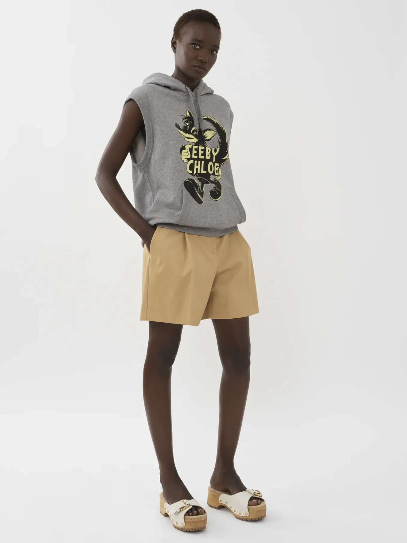 Vêtements-Chloé Sweat A Capuche Sans Manches Limestone Grey
