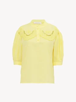 Vêtements-Chloé Top Col Trompe-L'Oeil Goldy Green