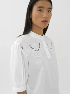 Vêtements-Chloé Top Col Trompe-L'Oeil Whisper White