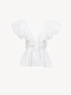 Tops Et Blouses-Chloé Top Col V Volante Blanc