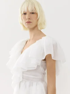 Tops Et Blouses-Chloé Top Col V Volante Blanc
