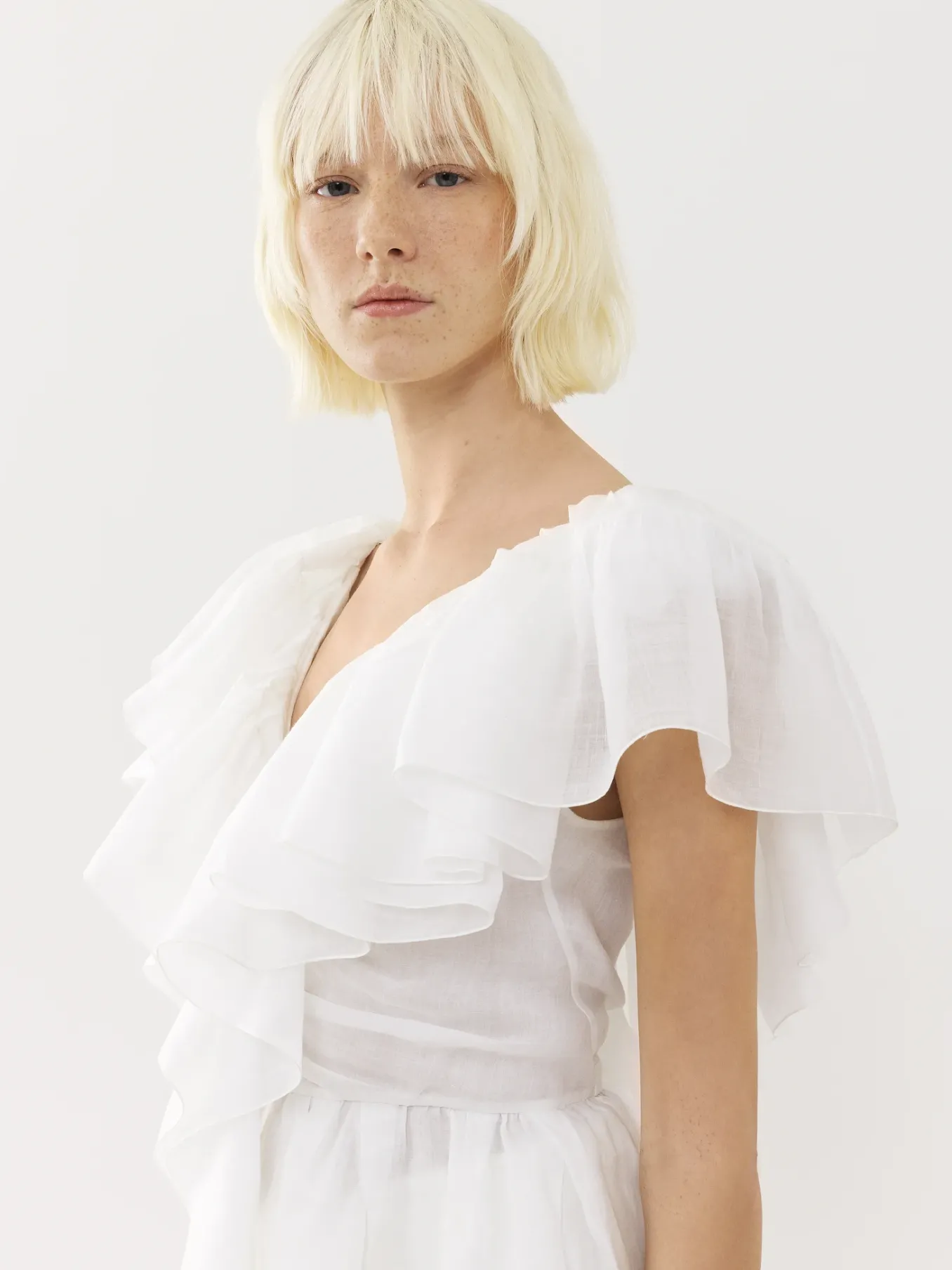 Tops Et Blouses-Chloé Top Col V Volante Blanc