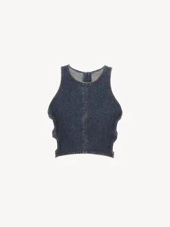 Tops Et Blouses-Chloé Top Court Sans Manches Faded Denim