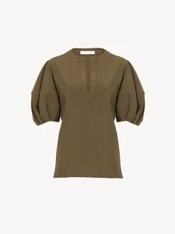 Tops Et Blouses-Chloé Top Manches Ballon Obscure Khaki