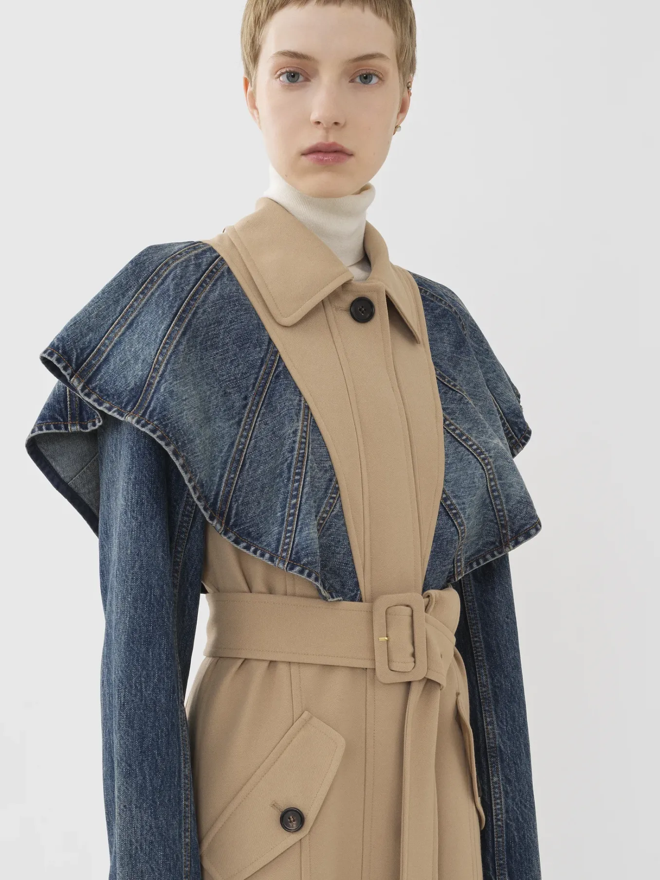 Manteaux-Chloé Trench Bi-Matiere Pearl Beige