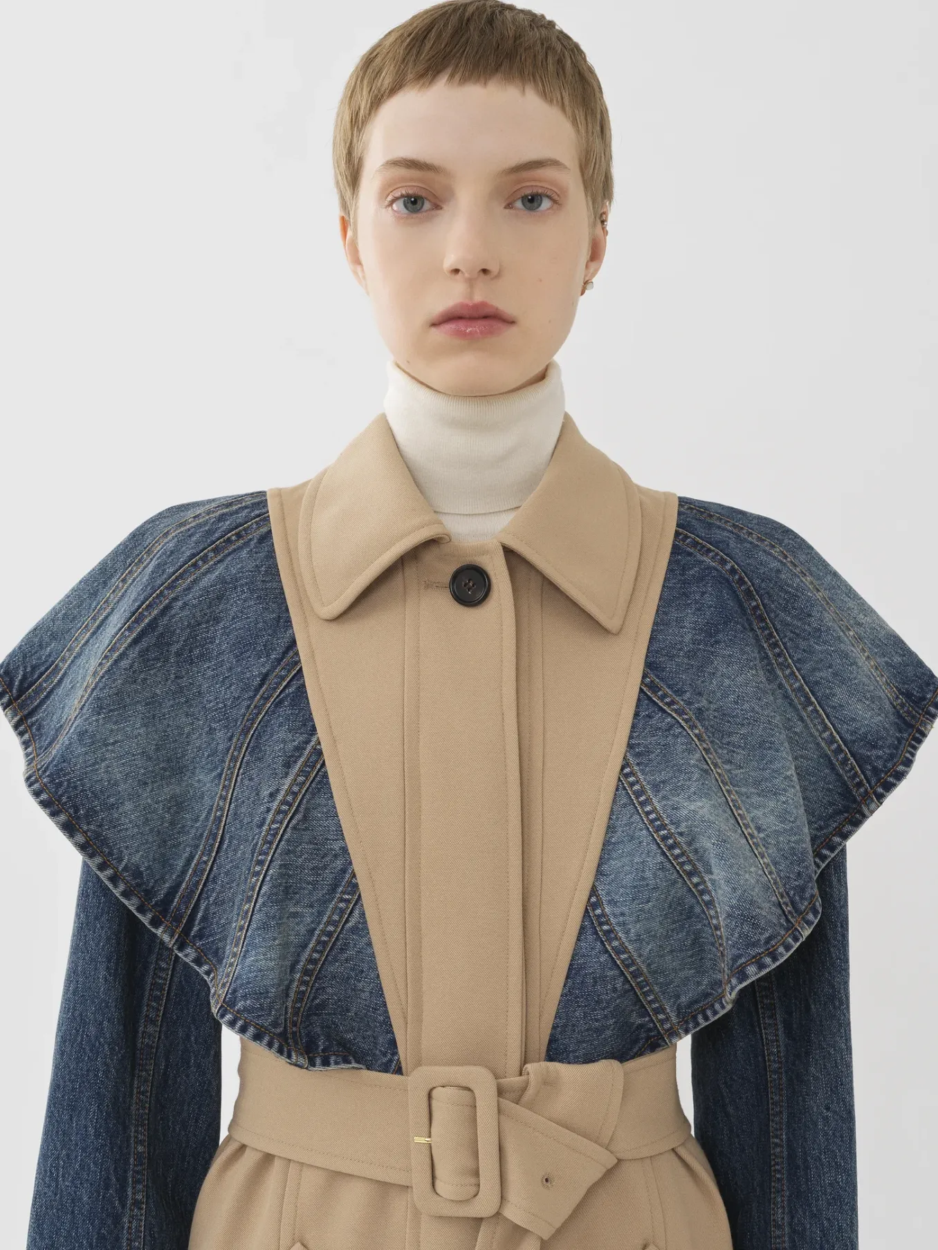 Manteaux-Chloé Trench Bi-Matiere Pearl Beige
