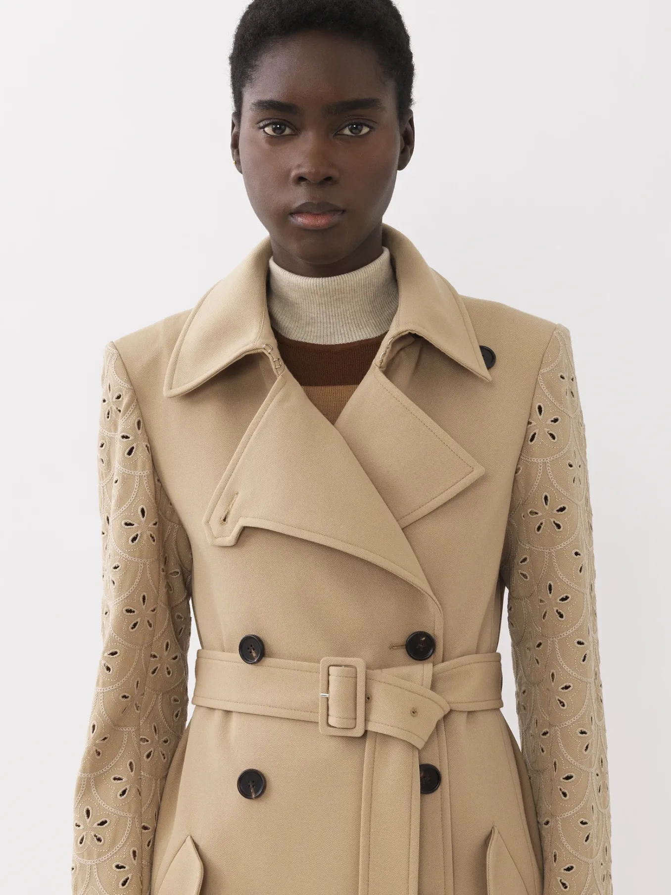 Manteaux-Chloé Trench Long Ceinture Pearl Beige