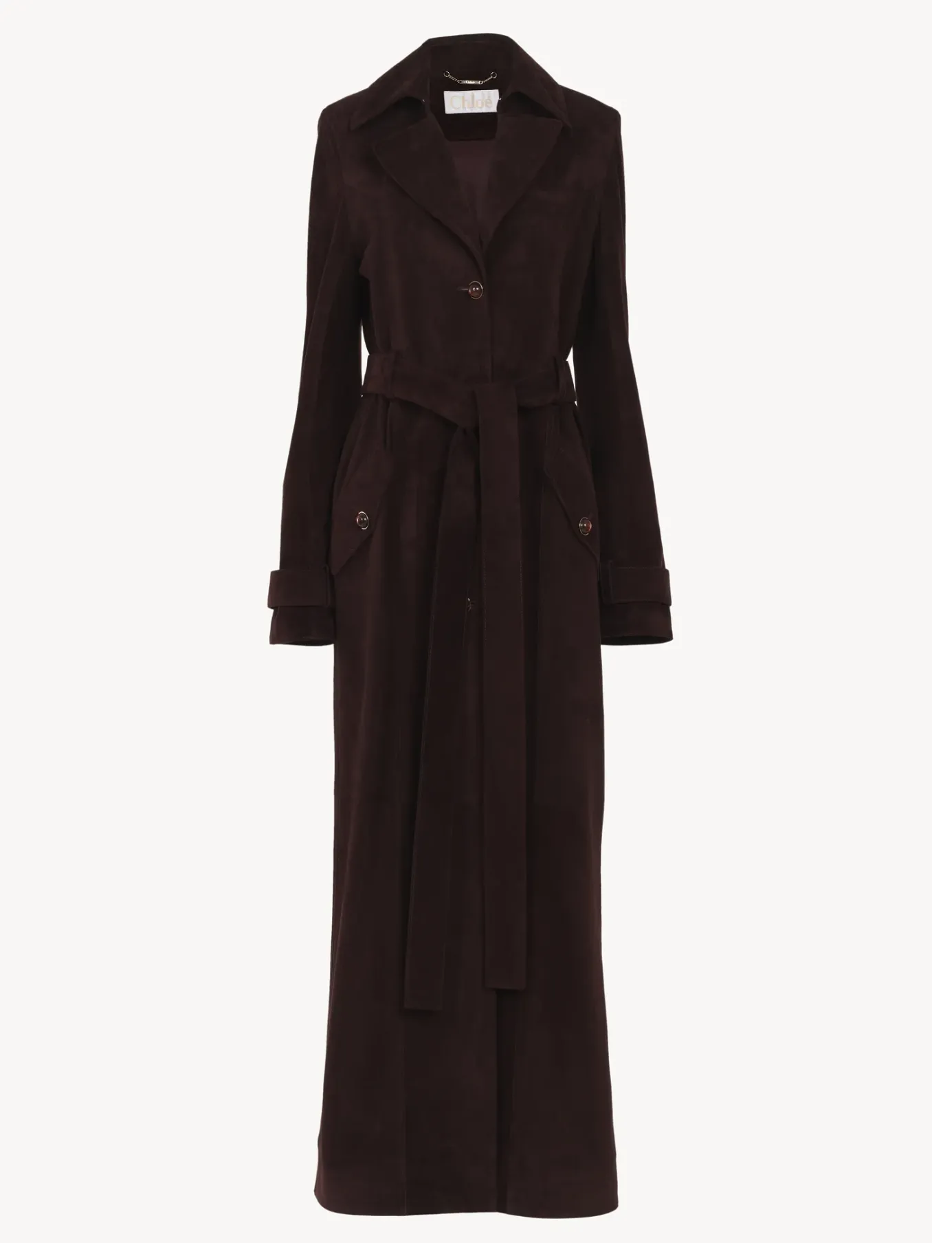 Cuir-Chloé Trench Long Ceinture Darkened Brown