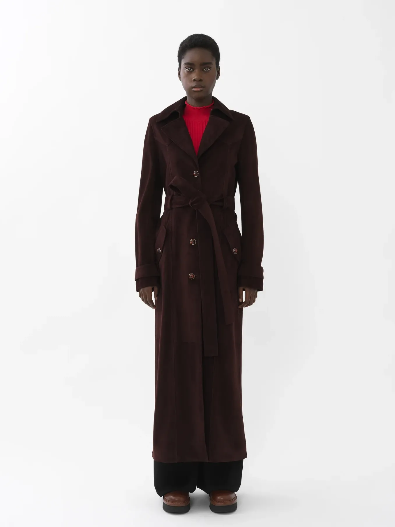 Cuir-Chloé Trench Long Ceinture Darkened Brown