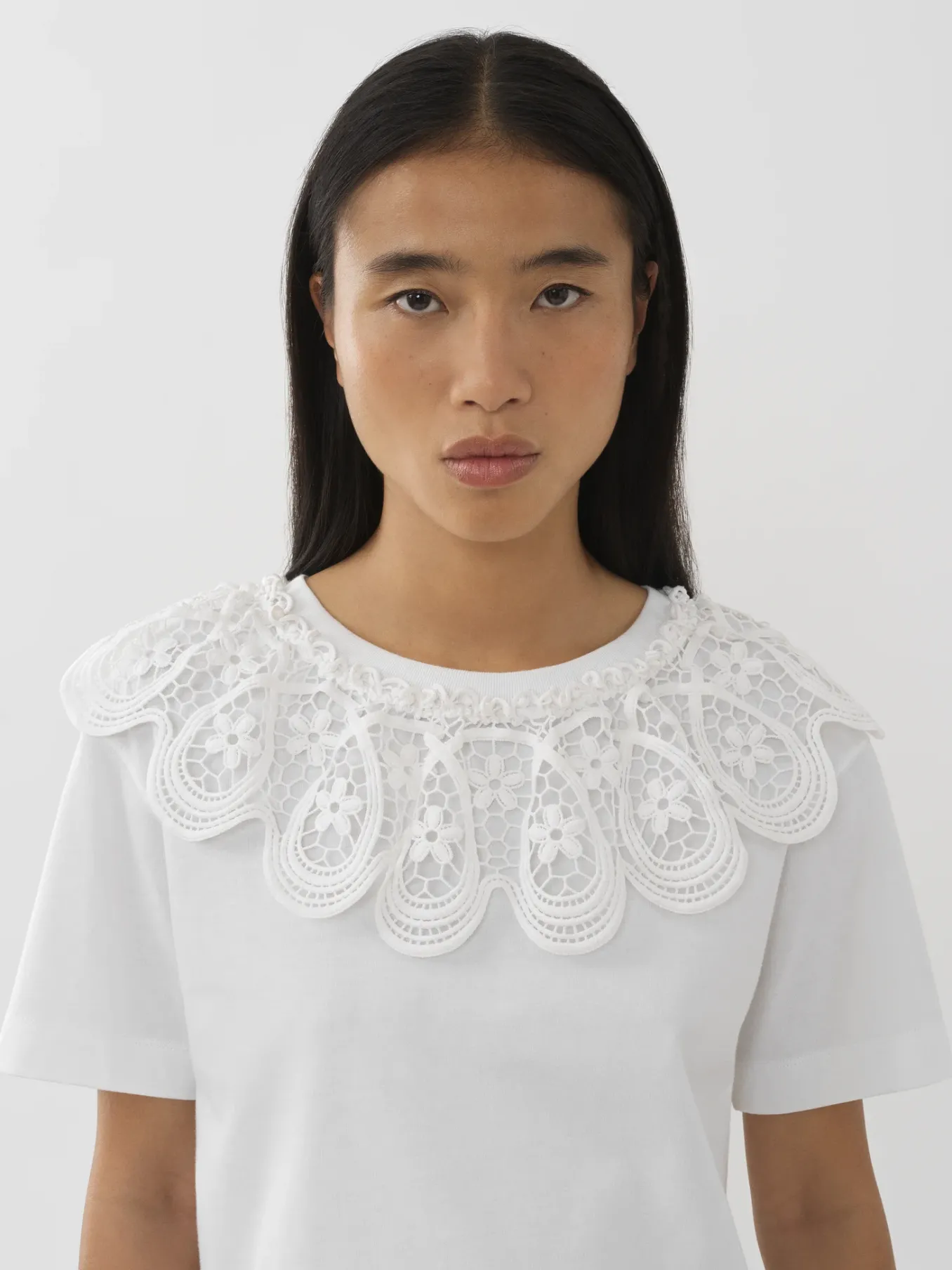 Vêtements-Chloé T-Shirt A Collerette Blanc