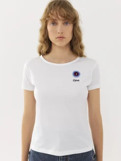 Tops Et Blouses-Chloé T-Shirt Ajuste Col Rond Blanc
