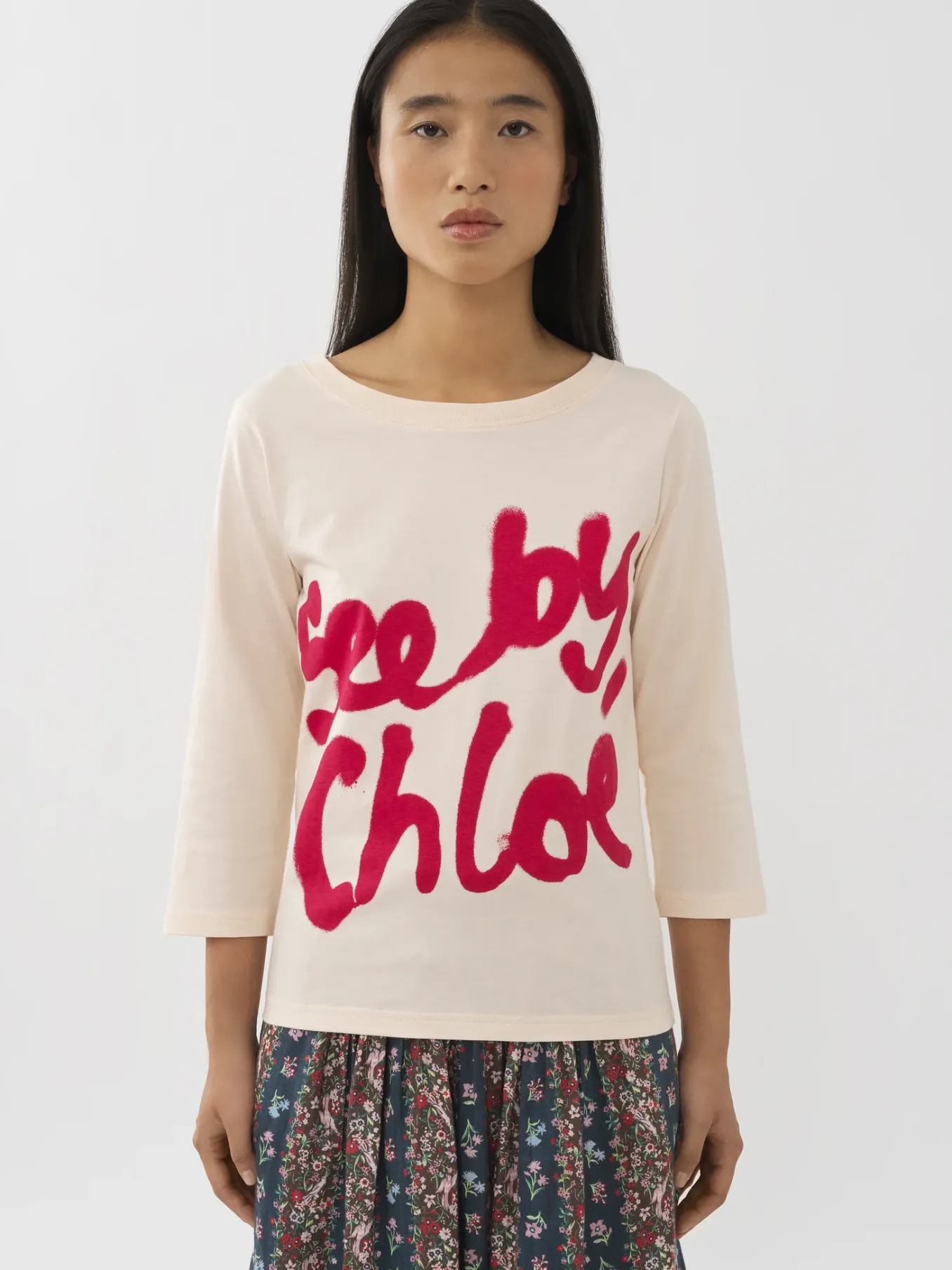 Vêtements-Chloé T-Shirt Encolure Bateau Peachy Pink