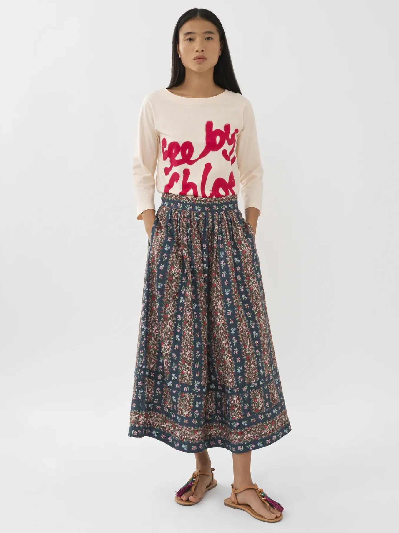 Vêtements-Chloé T-Shirt Encolure Bateau Peachy Pink