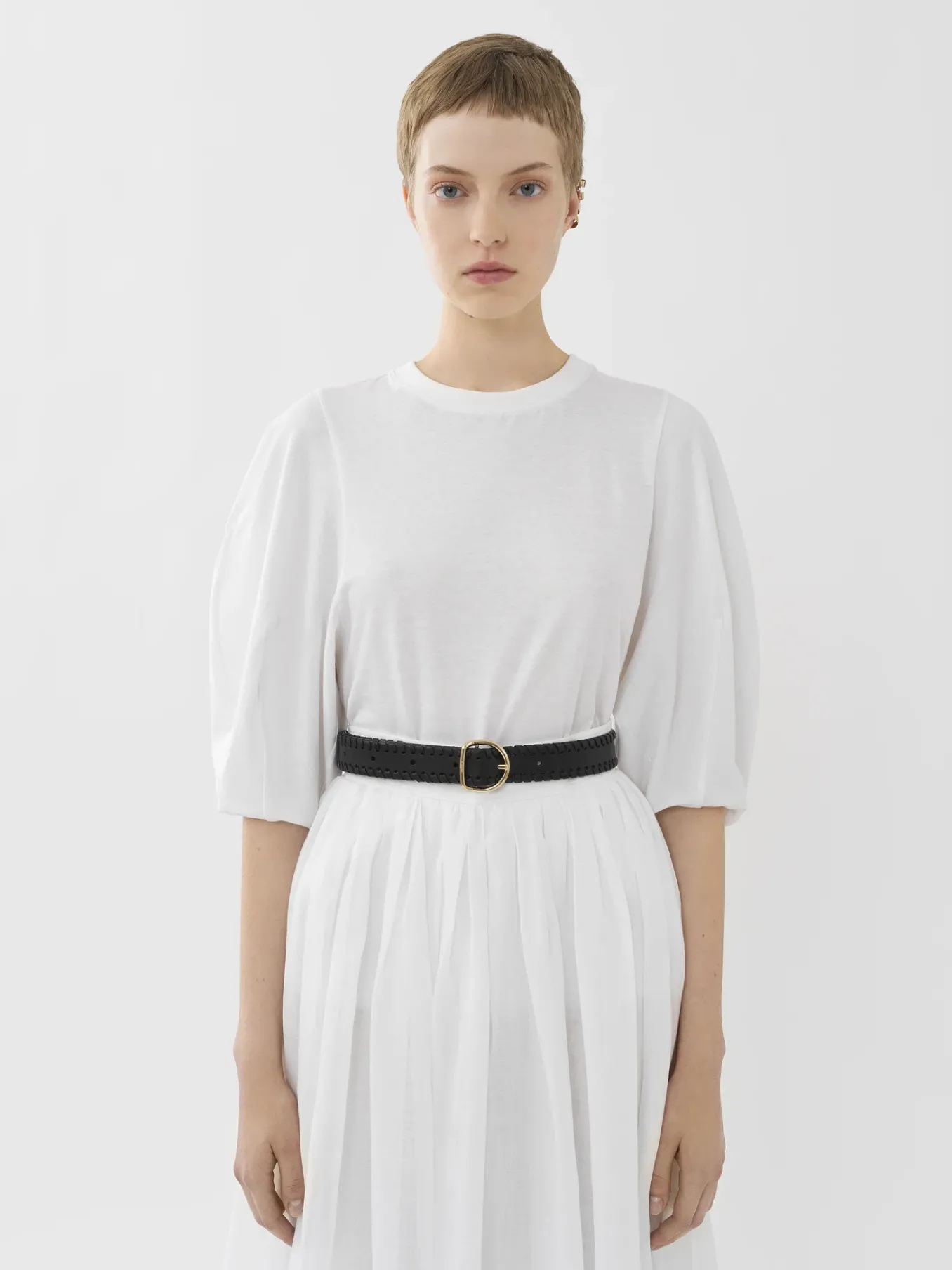 Tops Et Blouses-Chloé T-Shirt Manches Ballon Blanc