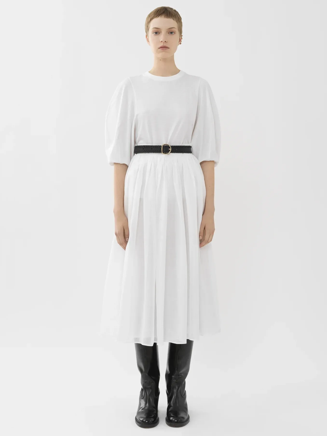 Tops Et Blouses-Chloé T-Shirt Manches Ballon Blanc
