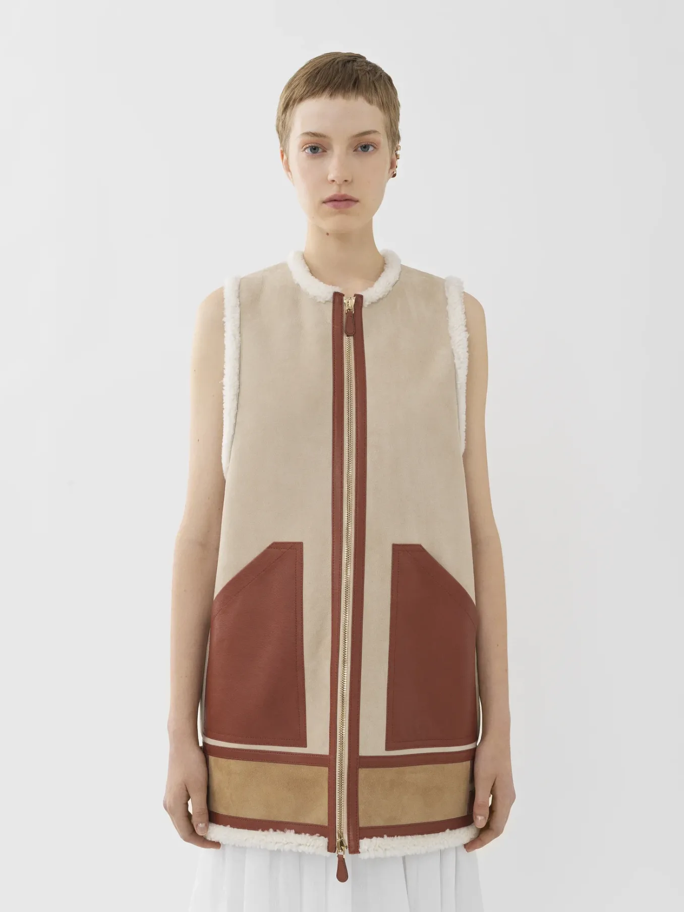 Vestes-Chloé Veste Aviateur Sans Manches Soft Tan