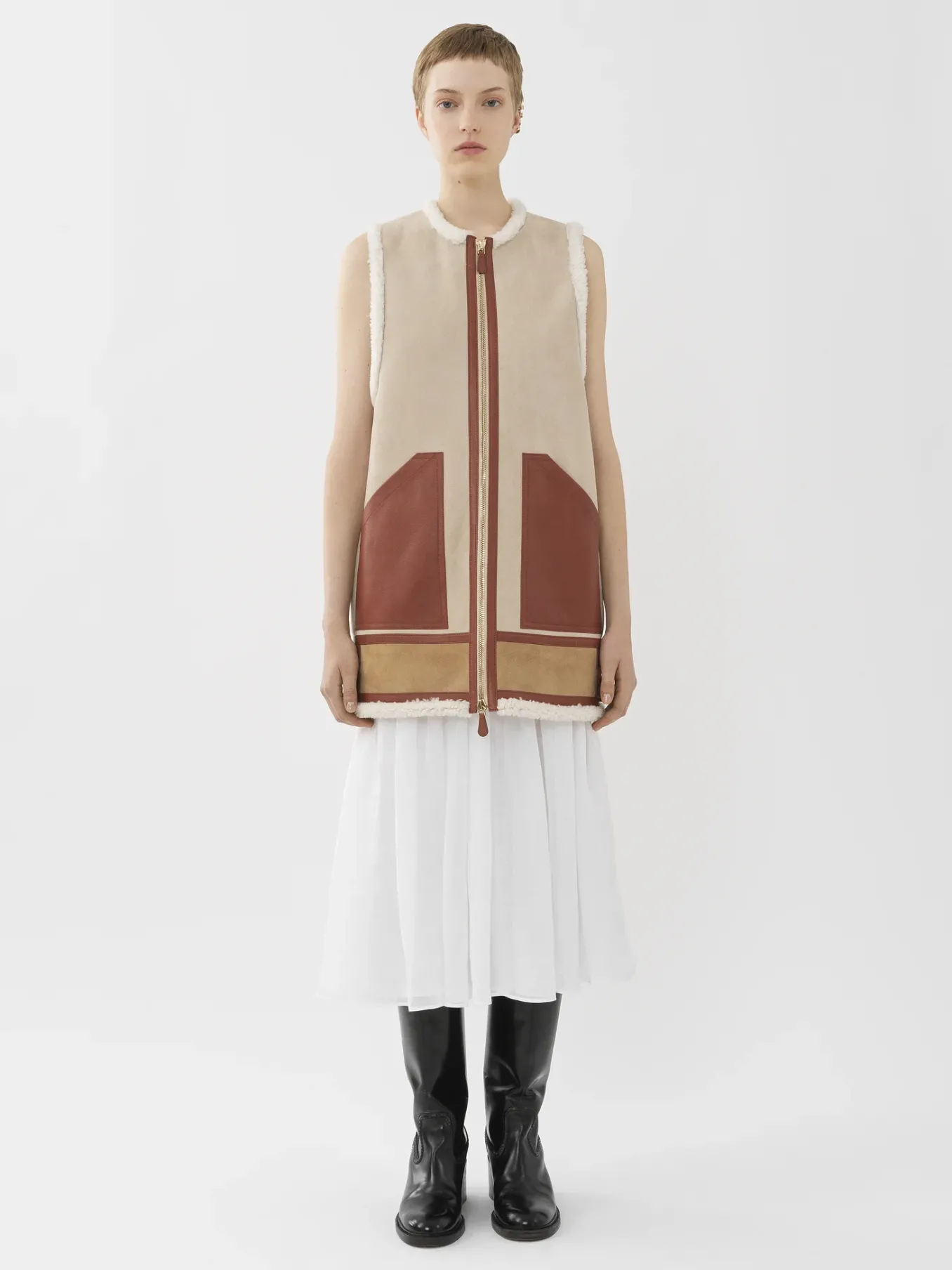 Vestes-Chloé Veste Aviateur Sans Manches Soft Tan