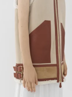 Vestes-Chloé Veste Aviateur Sans Manches Soft Tan